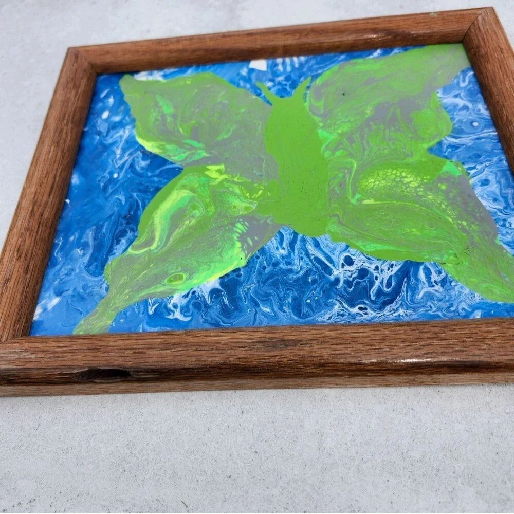 Hand Crafted Luna Moth Original Abstract Wall Picture Framed Art Painting 8x10